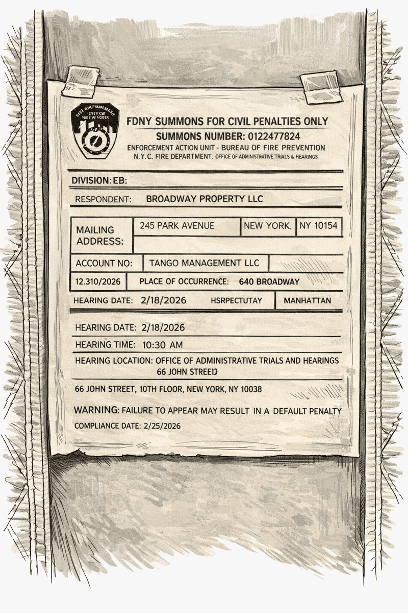 FDNY Summons No. 0122477824. illustration